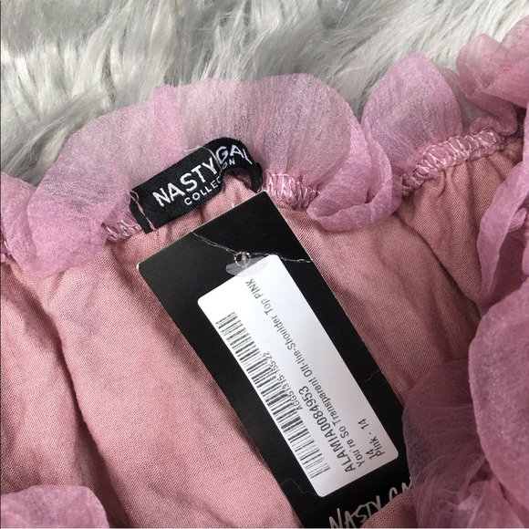 Nasty Gal Youre So Transparent Pink Sheer Ruffle Off Shoulder Crop Top - Picture 5 of 10